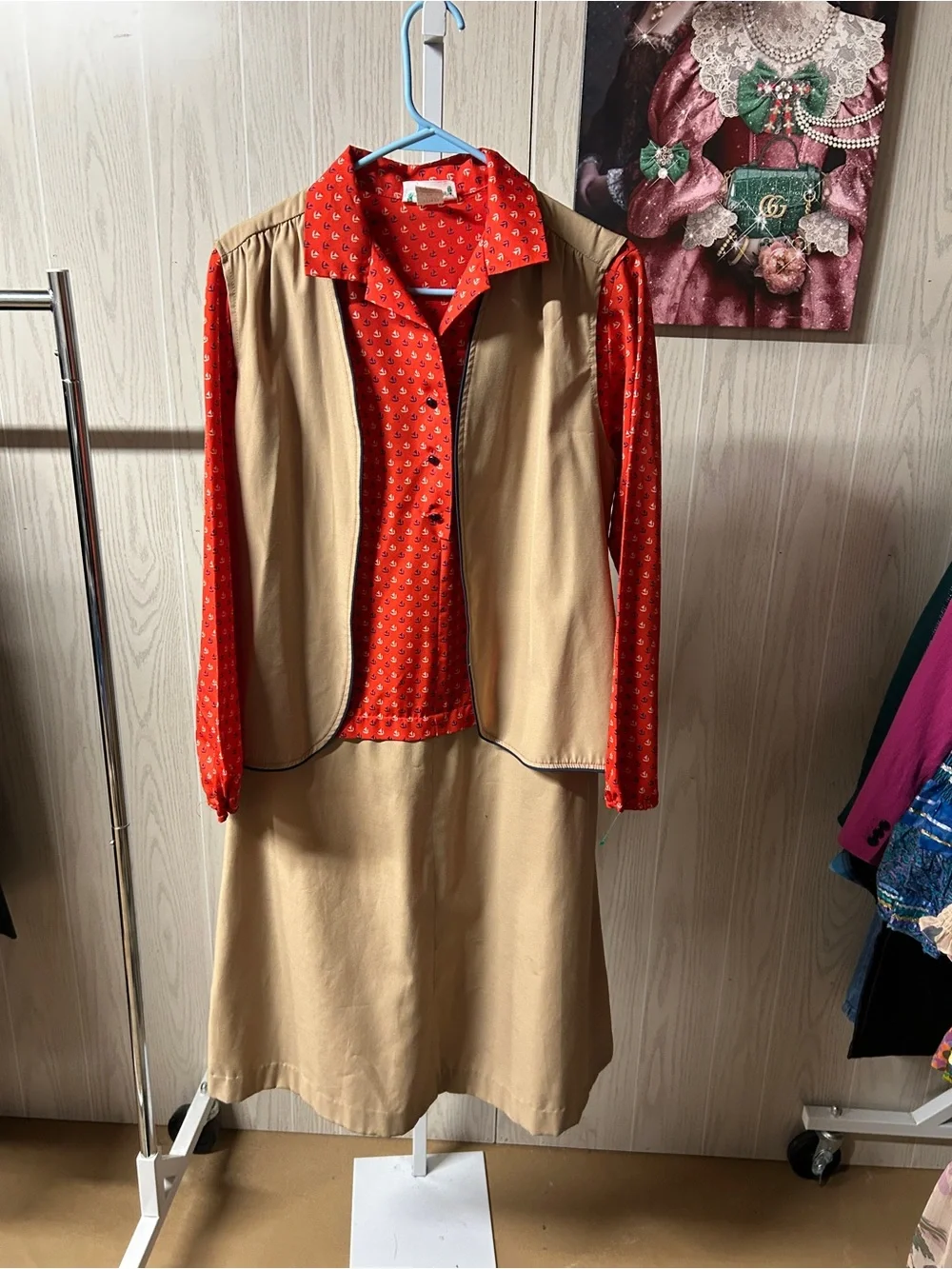 Vintage Forever Young Red Sailboat Print Dress with Tan Vest – Union Made USA